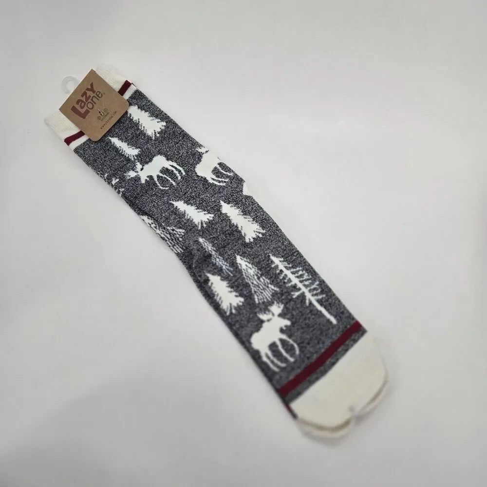 Lazy One‎ Take A Hike Crew Socks Cotton Blend Moose Pine Tree Womens Mens Unisex